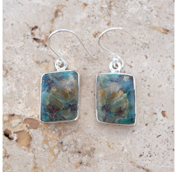 Boucles d'oreilles rectangulaires argent et pierre Opaline