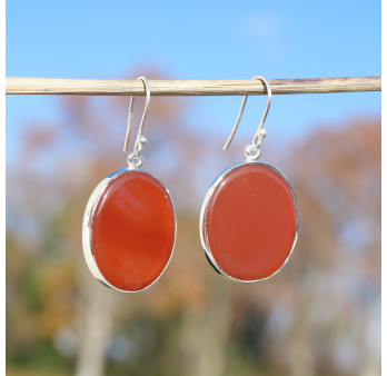 Grandes boucles ovales argent et pierre Cornaline