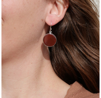 Grandes boucles rondes argent et pierre Cornaline