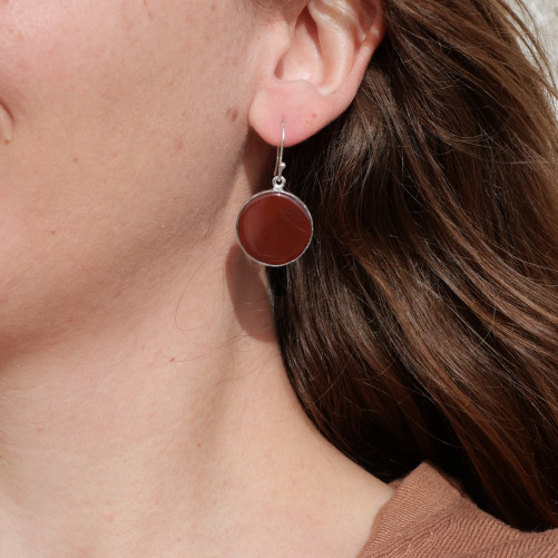 Grandes boucles rondes argent et pierre Cornaline