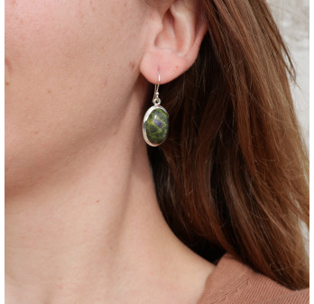 Boucles d'oreilles ovales pierre Atlantisite et argent