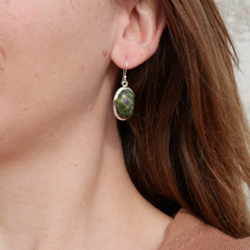Boucles d'oreilles ovales pierre Atlantisite et argent