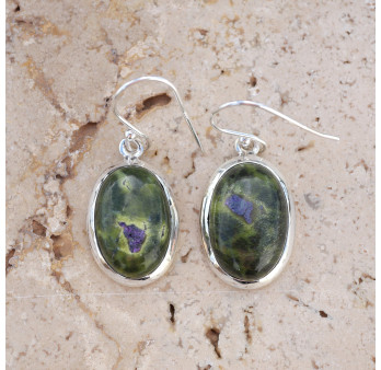 Boucles d'oreilles ovales pierre Atlantisite et argent