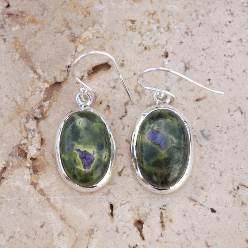 Boucles d'oreilles ovales pierre Atlantisite et argent