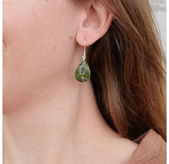 Boucles d'oreilles gouttes pierre Atlantisite et argent