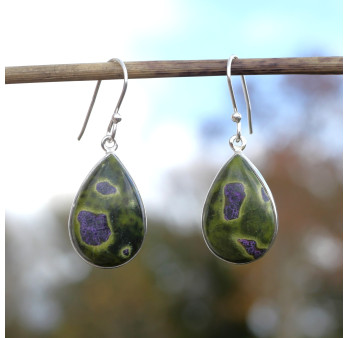 Boucles d'oreilles gouttes pierre Atlantisite et argent