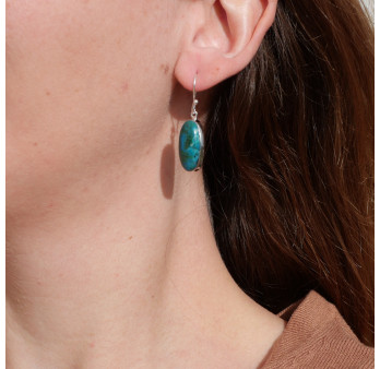 Boucles d'oreilles ovales pierre Chrysocolle et argent