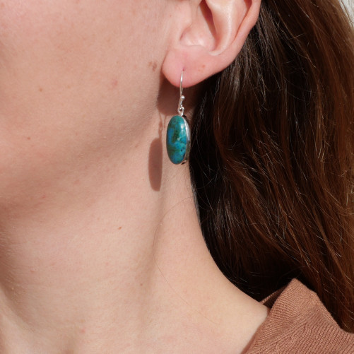 Boucles d'oreilles ovales pierre Chrysocolle et argent