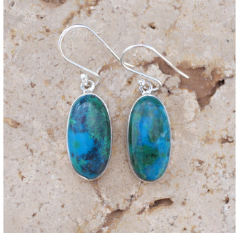 Boucles d'oreilles ovales pierre Chrysocolle et argent