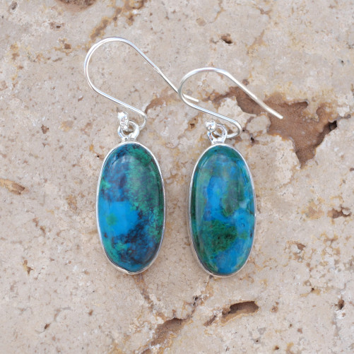 Boucles d'oreilles ovales pierre Chrysocolle et argent