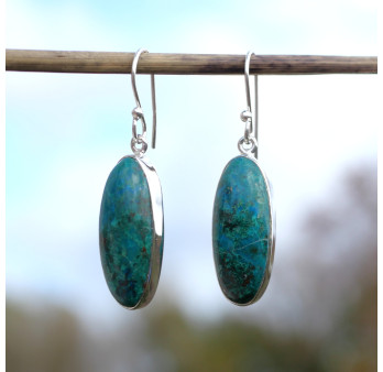 Boucles d'oreilles oblongues pierre Chrysocolle et argent
