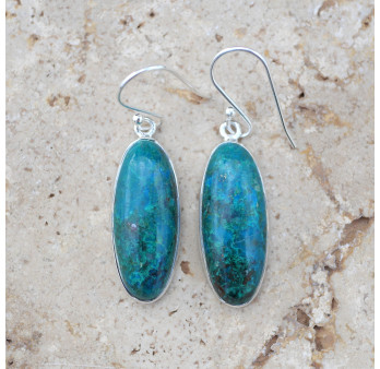 Boucles d'oreilles oblongues pierre Chrysocolle et argent