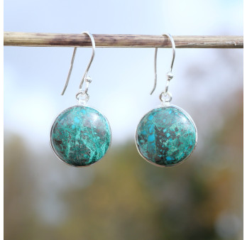 Boucles d'oreilles rondes pierre Chrysocolle et argent
