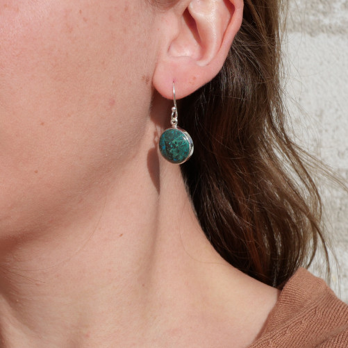 Boucles d'oreilles rondes pierre Chrysocolle et argent