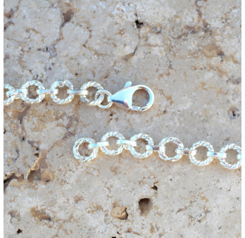 Collier souple en argent strié 5 pierres Prasiolite et Perles