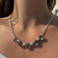 Collier souple en argent strié 5 pierres Prasiolite et Perles Collier souple en argent strié 5 pierres Prasiolite et Perles
