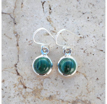 Petites boucles d'oreilles rondes Malachite et argent