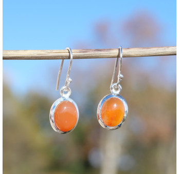 Petites boucles d'oreilles ovales Cornaline et argent