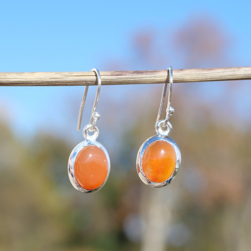 Petites boucles d'oreilles ovales Cornaline et argent