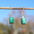 Petites boucles d'oreilles rectangles Malachite et argent Petites boucles d'oreilles rectangles Malachite et argent