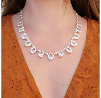 Collier souple en argent et 13 pierres en Cristal de roche