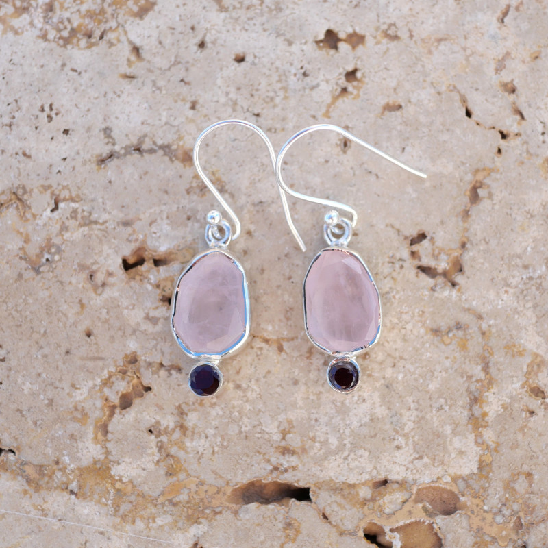 Boucles d'oreilles argent pierre Quartz rose
