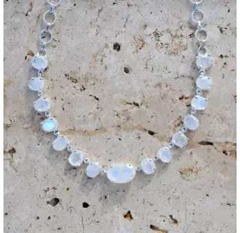 Collier souple en argent et 15 pierres griffées Pierre de lune