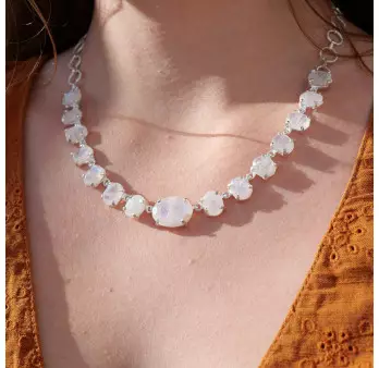 Collier souple en argent et 15 pierres griffées Pierre de lune