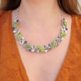 Collier plastron argent 39 pierres Atlantisite Améthyste Prasiolite