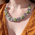 Collier plastron argent 39 pierres Atlantisite Améthyste Prasiolite