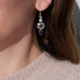 Boucles d'oreilles argent 3 pierres Prasiolite Améthyste et Perle