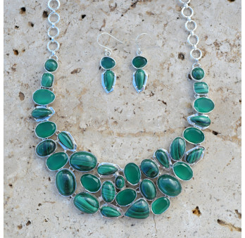 Boucles d'oreilles argent 2 pierres Malachite et Agate verte