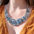 Collier plastron argent 64 pierres Labradorite et Topaze bleue