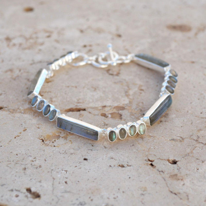 Bracelet en argent et pierres rectangulaires et ovales Labradorite