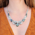 Collier plastron argent 55 pierres Labradorite Apatite Topaze