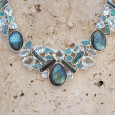 Collier plastron argent 55 pierres Labradorite Apatite Topaze