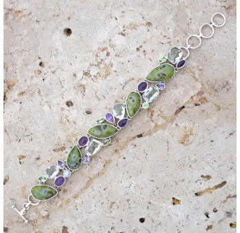 Bracelet argent et 25 pierres Atlantisite Améthyste Prasiolite Péridot