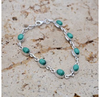 Bracelet argent 8 pierres ovales en Malachite