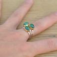 Bague moderne 3 anneaux soudés et 3 pierres Malachite T56