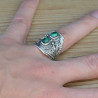 Chevalière mixte argent ethnique et 2 pierres vertes Malachite veinée