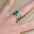 Anneau large en argent et 3 anneaux dorés avec pierre Malachite T55 Anneau large en argent et 3 anneaux dorés avec pierre Malachite T55