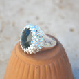 Grosse chevalière ronde pointes argent et pierre Labradorite T52/54/56/58/60