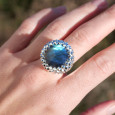Grosse chevalière ronde pointes argent et pierre Labradorite T52/54/56/58/60