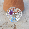 Grande bague corolle en argent et pierre Améthyste T58