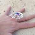 Grande bague corolle en argent et pierre Améthyste T58