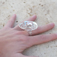 Grande bague corolle en argent et pierre Quartz rose T60 Grande bague corolle en argent et pierre Quartz rose T60