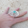 Grande bague corolle en argent et pierre Amazonite T56