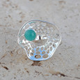 Grande bague corolle en argent et pierre Amazonite T56