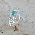 Grande bague corolle en argent et pierre Amazonite T56
