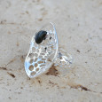 Grande bague corolle en argent et pierre Labradorite T60